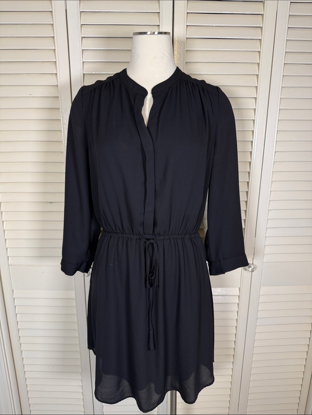 Daniel Rainn Black Chiffon Tie Waist Mini Dress L